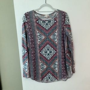 Lucky Brand scoop neck long sleeve size large top/tunic